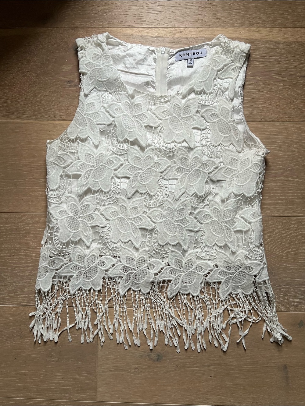 Kontrol White Floral Lace Fringe Camisole